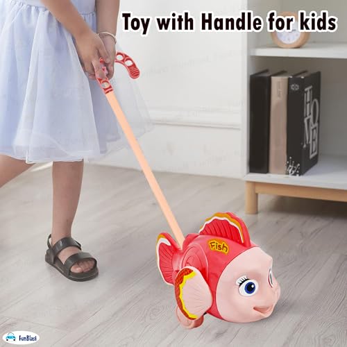 Image of FunBlast Pull Along Fish Toy for Kids - Push & Go Walking Toy, Early Learning Crawling Toys for Toddlers, Colorful Pull Toys for Boys & Girls (Multicolor) (Pink)