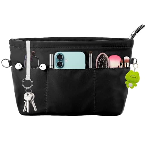 Zyluniy Organizador Bolsos de Mujer, Organizador Interior con 13 Bolsillos y Cremallera, Organizador De Bolsos Con Llavero De Nylon con Llavero para Cosméticos, Móvil, Cartera
