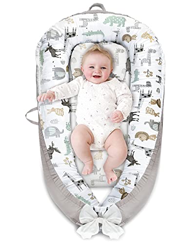 Image of GIEFRNE Baby Lounger Baby Nest Cover Baby Registry Search Co-Sleeping Portable Bed Cover for Baby 0-12M, Soft Breathable Cotton for Newborn Bassinet Mattress Adjustable Size (Animals)