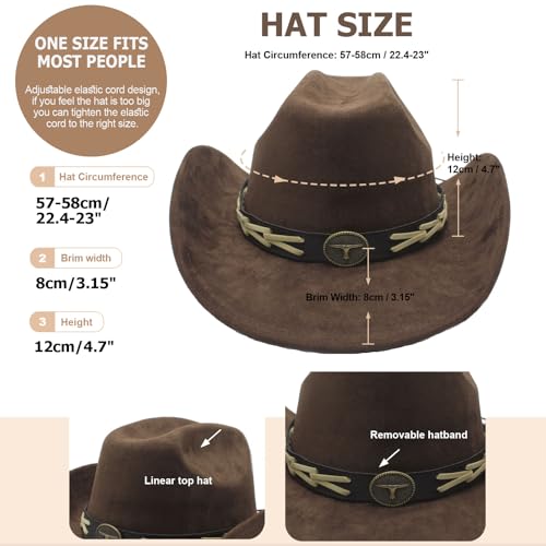 Image of Western Cowboy Hat for Women Men with Band Wide Brim Suede Cowboy Cowgirl Hat Western Style Hat