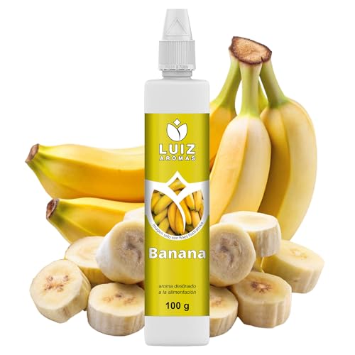 LUIZ AROMAS | Aroma Banana - Aroma Alimentario en Gotas para dulces de Hornear, Pasteles, Bizcochos y Tartas | Producto Vegano sin Calorías y sin Azucar | Producto 100% Italiano (100g)