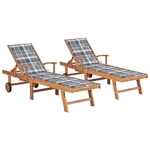 Mokuyary Juego de 2 tumbonas de madera maciza de teca, para jardín, balcón, terraza, camping, playa, piscina