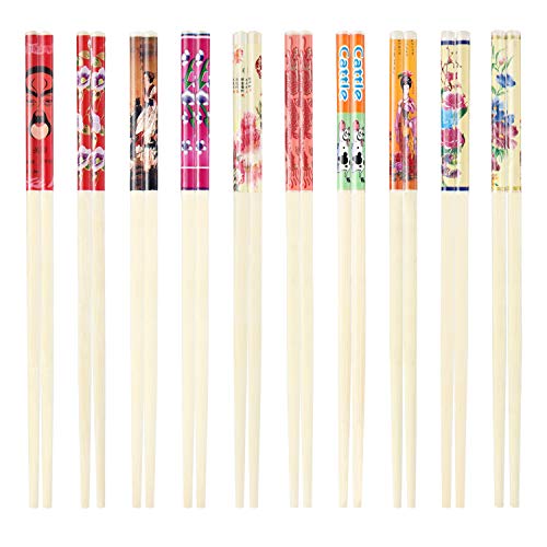 Hotop 20 Pairs Chinese Bamboo Chopsticks With Elegant Silk Brocade Pouch Multicolored For Chinese New Year And Valentine's Day #TOP2