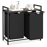 Vasagle BLH201B01V1 Dirty Laundry Basket, 2 Compartments, Bin, with 2 Removable Oxford Cloth Bags, Metal Frame, 2 x 46 Litres, 73 x 33 x 72 cm, Rustic Brown and Black