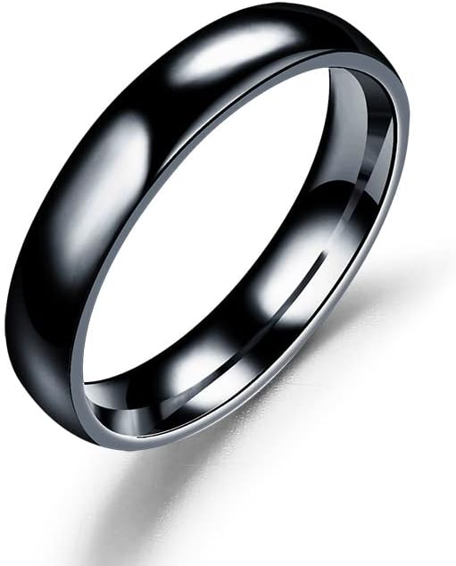 Black Simple Smooth Ring Square Inside Round Titanium Steel