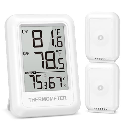 Ankilo Funk Thermo-Hygrometer,Wetterstation mit 2 Funk-Außensensor,Thermometer innen außen,℃/℉ Schalter, Thermometer für Zuhause,...