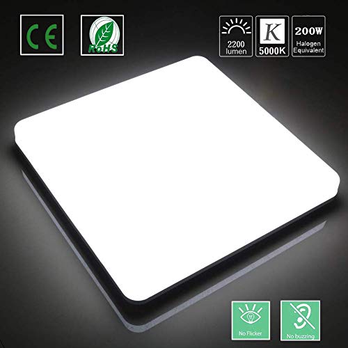 Brolight Luces de techo LED de 24W,?28CM Luminaria de techo cuadrada de montaje empotrado, 2200LM 5000K Blanco luz del día, 80Ra +, 200W equivalente a prueba de agua IP65 para baño Cocina Dormitorio