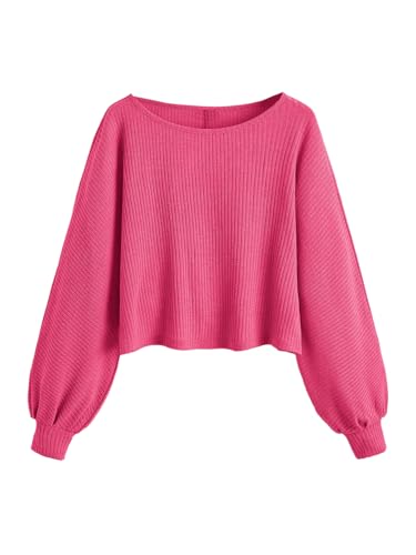 Image of SweatyRocks Girl's Long Sleeve Ribbed T Shirt Round Neck Loose Pullover Tops