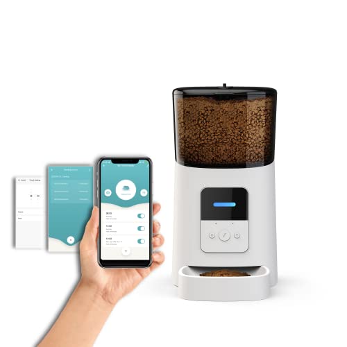 Momo’s Choice Distributeur Automatique de Nourriture pour Chiens et Chats, 6L Distributeur Nourriture avec contrôle APP, Distributeur de Croquettes D'appels Vocaux Bidirectionnel Repas (Blanc)