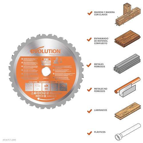 Miniatura 2 de Evolution R185tct-20ms Hoja 20t De Corte Multimaterial Evolution De 185 Mm Solo Sierras De Inglete