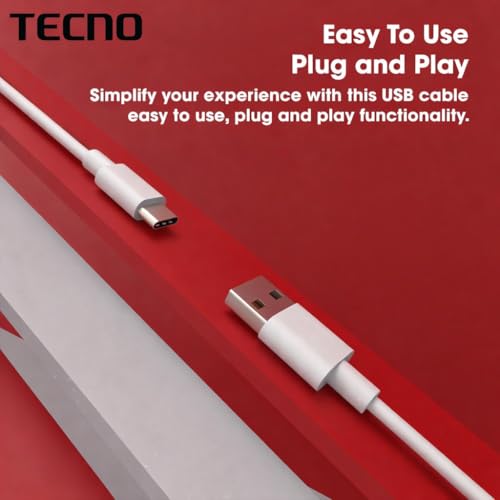 Image of Tecno 33W Flash Charge USB-A to Type-C Cable | Fast Charging & Data Sync | Compatible with Tecno Spark 10, Spark 9, Spark 8, Camon 20, Camon 19, Camon 18, Pova 5, Pova 4, Pova 3 & Other Type-C Devices