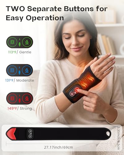 Voluart Carpal Tunnel Wrist Brace Heating Pad, Red Light Therapy for Hands 36 LED, Hand Massager with Heat, Cordless Heated Wrist Wrap 660-850nm, 3 Heat & Vibration Levels for Relief & Relax, Black — view 5
