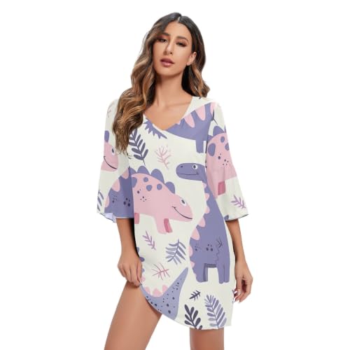 Robe d'été ample femme imprimé dinosaure pastel coupe fluide anti-chaleur