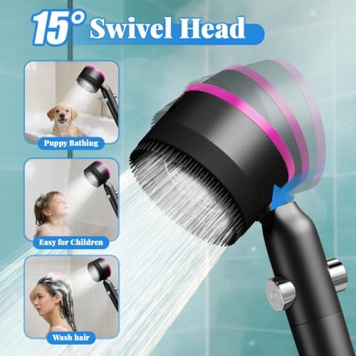 Ion Filtered Shower Head with Handheld, High Pressure 3+1Spray Showerhead with Filters&Upgraded Anti-360°Rotating Adjustable Shower Head with Wall Holder&ON/Off Switch for Dry Itchy Skin — view 2