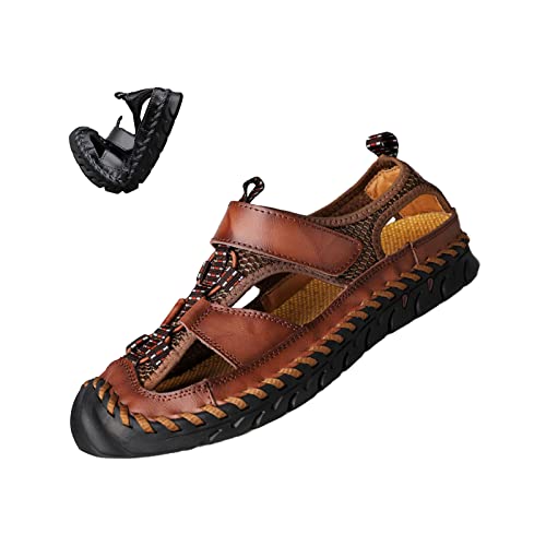 Keilinia Men's Summer Closed Toe Hiking Sandals,Comfy Breathe Leather Splicing Mesh Non-Slip Softsole Outdoor Travel Beach Shoes