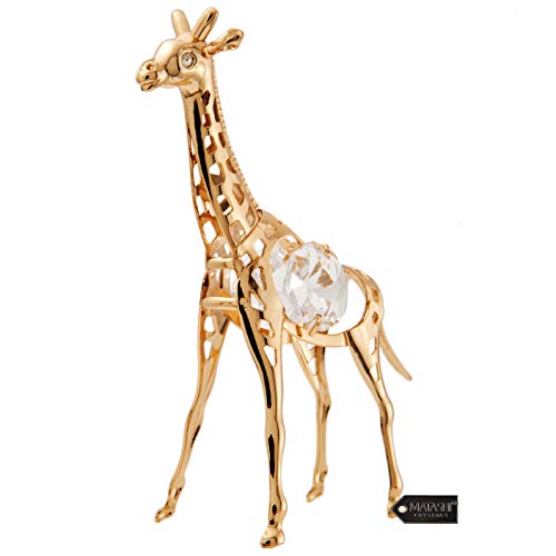 Matashi Zoo Animal Collectible 24K Gold Plated Crystal Studded Giraffe Ornament Baby Giraffe Tabletop Jungle Animal Figurine Showpiece Gift for Animal Lovers, Vet, Rangers, Valentine's Day