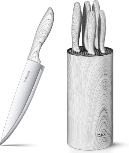 D.Perlla Messerset, 6-tlg Scharf Edelstahl Messerblock mit Messer, Abnehmbar für einfache Reinigung, Plastik Messeraufbewahrung… – Ansicht 1