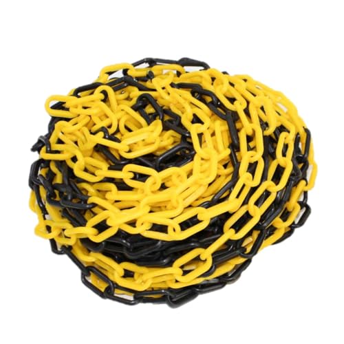 Cadena de plástico de 10 metros y 6 mm, color amarillo y negro, cadena de barrera de plástico altamente visible, cadena de seguridad duradera para control de multitudes, sitios de construcción y zonas