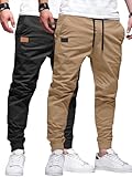 PLEPAN Mens Casual Cargo Joggers - Cotton Drawstring Chino Pants Hiking Outdoor Twill Track Jogging Sweatpants