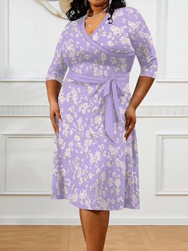 Image of PinkPatty Women's Plus Size Maxi Dress Print 3 /4 Sleeves V Neck Party Sundress Wedding Guest Dresses