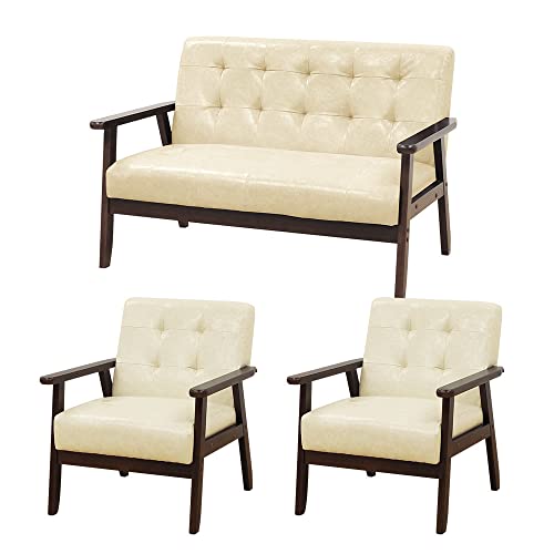 応接ソファ 2人掛け オフィス おしゃれ 3点セット 2人掛け+1人掛け×2 合皮 モダン 北欧 アイボリー×ブラウン ANITA-2-S LOOKIT 【法人専用】