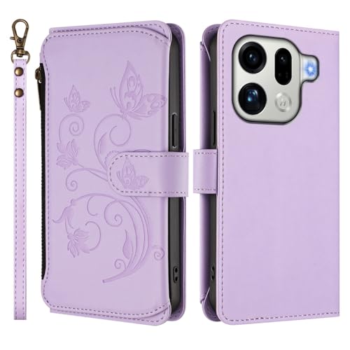 Étui en cuir Oppo Find X9 Pro premium violet au motif élégant