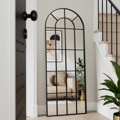 Anpark Arched Windowpane Mirror Full Length 71"x30" Wall Mounted Black