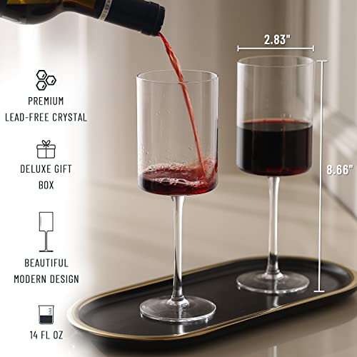 Ravndox Square Wine Glasses, Wg4 White Or Red Wine Glasses Set Of 4, 14 Ounce Hand Blown Edge - Modern Flat Bottom - Unique Large Goblets… #TOP1