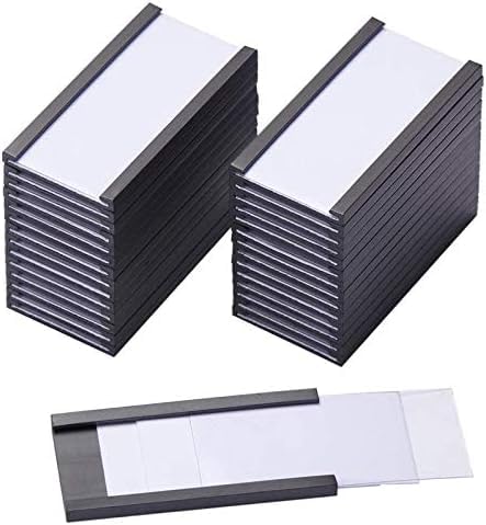 200 Pieces Magnetic Label Holders with Magnets Magnetic Data Card Holders with Clear Plastic Protectors for Metal Shelf, Whiteboard (1 x 2 Inch)