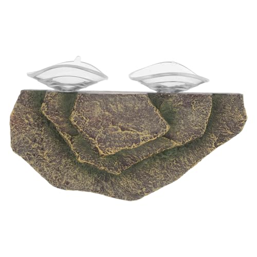 Milisten Plateforme de Basking pour Tortues avec Ventouses en Roche Verte, Rampe D’Escalade Compacte pour Terrarium Aquatique, Accessoire de Repos et Zone Sèche pour Reptiles et