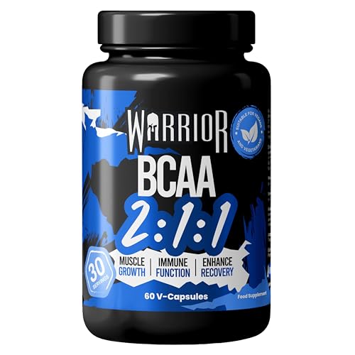 Warrior BCAA Capsules – Branched-Chain Amino Acid Supplements, 2:1:1 Ratio (Leucine, Isoleucine, Valine) – for Pre Workout & Post Workout Muscle Recovery, Gym Supplements for Men & Women – 60 Tablets