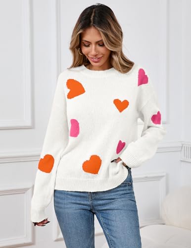 Image of Women's Cute Heart Sweaters Fall Casual Long Sleeve Knit Pullover Tops