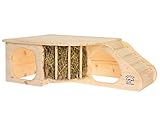 Resch Nr11 „Nagerhöhle XL“ naturbelassenes Massivholz aus Fichte / mit Treppe zur Liegeterasse, integrierter Heuraufe, großen Eingängen und gerundeten Ecken - 5