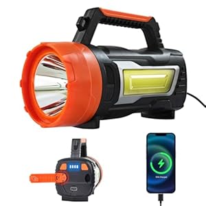 ErayLife LED Handkurbel Taschenlampe, USB Aufladbar Handscheinwerfer mit 3 unabhängige Lichtquellen, 7000LM mit 6 Modi, IPX4 Handscheinwerfer für Outdoor/Stromausfall/Notfal...