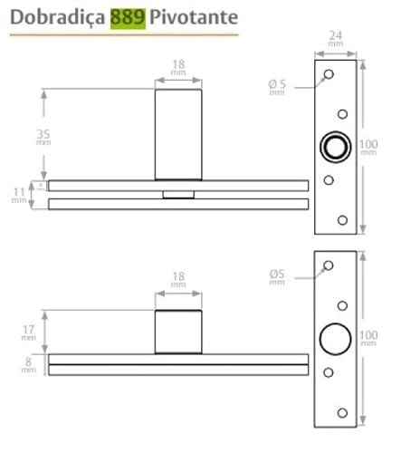 Dobradiça Pivotante 150kg 889 Inox Escovado - Silvana