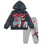 Marvel Spider-Man Miles Morales Toddler Boys Fleece Pullover Hoodie and Jogger and Pants Outfit Set Gray 4T
