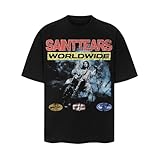 Arnodefrance Unisex Vintage Graphic Tshirt Saint Printing Streetwear Tshirts Rapper Tee Shirt Cotton Short Sleeve Shirt Black