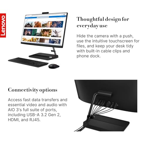 Image of Lenovo IdeaCentre 3 AIO Desktop - 27 inch inch Touch FHD Display, Intel Core i7-13620H, 32GB RAM, 1TB SSD, Integrated 5MP Webcam, Wi-Fi, Bluetooth, Windows 11 Pro, Includes Wireless Keyboard & Mouse, Black