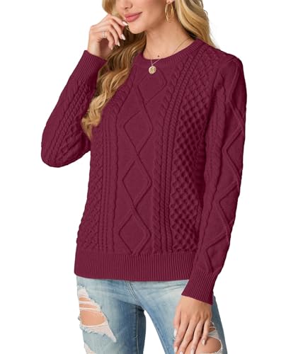 Image of GRECERELLE 2026 Womens Fall Winter Long Sleeve Casual Pullover Sweater Tops | Crewneck, Cable Knit, Chunky, Vintage Style, Anti-static(XS-2XL)