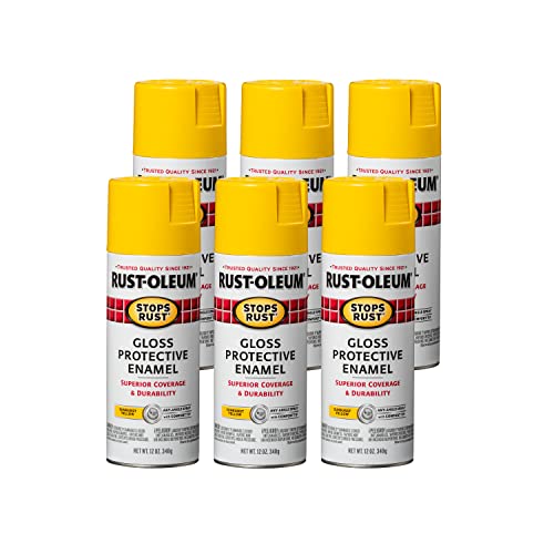 Image of Rust-Oleum Stops Rust Spray Paint, Gloss Sunburst Yellow | Rust Resistant, Indoor and Outdoor, Beautiful Finish on Metal, Wood and More, Sprays from Any Angle, 12 oz, 6 Pack