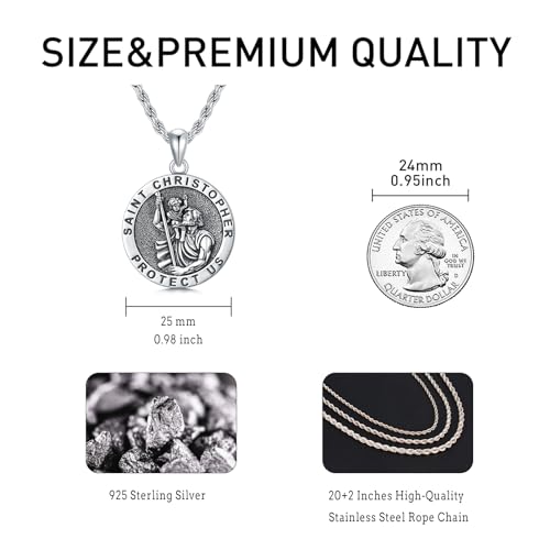 CEKAMA 925 Sterling Silver Patron Saint Medal Necklace For Men & Women Delicate Texture Protect Us Amulet Pendant With 20/22/24 Inches Chain Jewelry for Christmas Valentine Birthday3