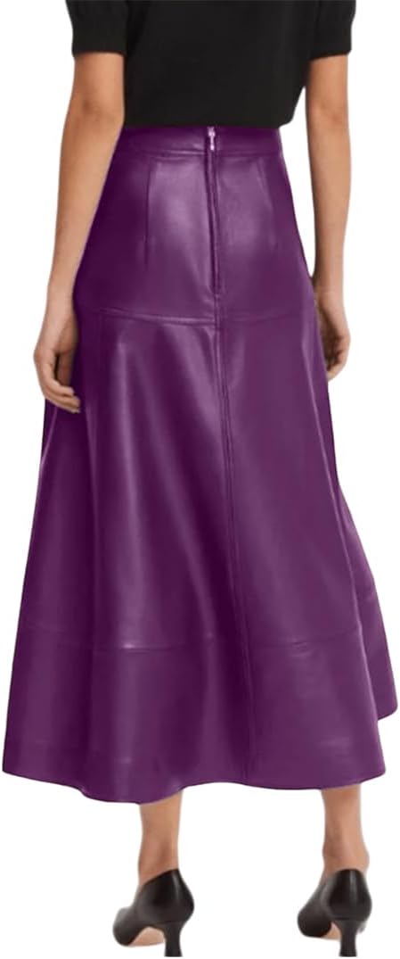 Jild Real Lambskin Leather Skirts for Women High Waist Classical Mid Length Going Out Skirt with Stylish Patchwork - Image 3