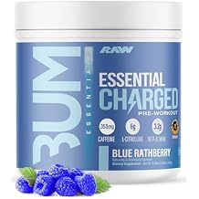 RAW Pre-Workout Powder, Essential CHARGED Blue Rathberry - Preworkout Supplement for Men & Women - Supports Focus, Mood, Performance - Caffeine, Alpha-GPC, L-Citrulline, Beta Alanine 25 Servings