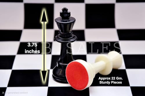 Image of 18 x 18 inches professional tournament Black and White chess board set (Fide-Standards) with Chessmen - 34 pieces and Chess bag, with 2 extra queens