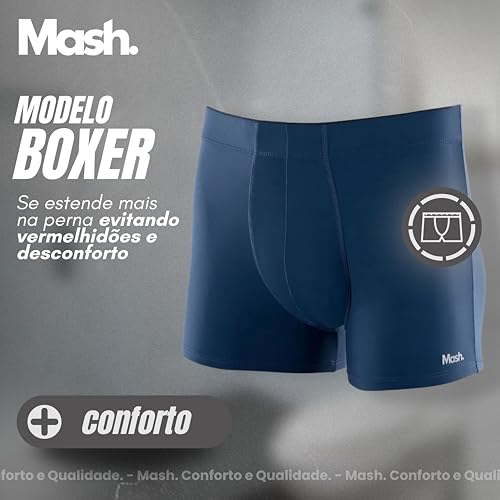 MASH Cueca Boxer Toque Gelado Microfibra Poliamida Dry Fit Secagem Rápida Minimalista Clean, Azul Je