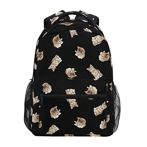 Mochila escolar para niños, lindo gato sobre fondo negro, ligera, para niños, mochila informal, Colorido, Small