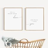 Kaility You'll Never Know Dear How Much I Love You Quote Prints Canvas Painting Minimalist Nursery Wall Art Pictures Poster Kids Room 12x16inchx2pcs unframed