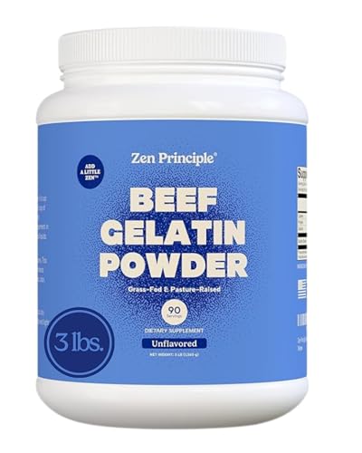 Zen Principle Grass-Fed Gelatin Powder, 3 lb. Custom Anti-Aging Protein for Healthy Hair, Skin, Joints & Nails. Paleo and Keto Friendly. Cooking and Baking. GMO-Free and Gluten-Free. Unflavored.