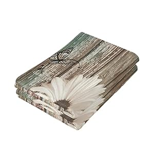 Rustic Barn Bathroom Hand Towels Set of 2Fall Daisy Butterfly Flower Teal Brown Wooden Small Bath Towels Soft Absorbent Decorative Hand Towels for Kitchen Dish Spa Yoga Guest 144×283