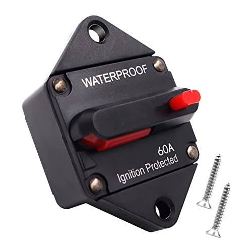 Disjoncteur 12V-48V Porte fusible 20 A 30 A 40 A 50 A 60 A 80 A 100 A 150 A 200 A Porte fusible étanche réinitialisable pour voiture bateau vélo protection de circuit audio (60 A)